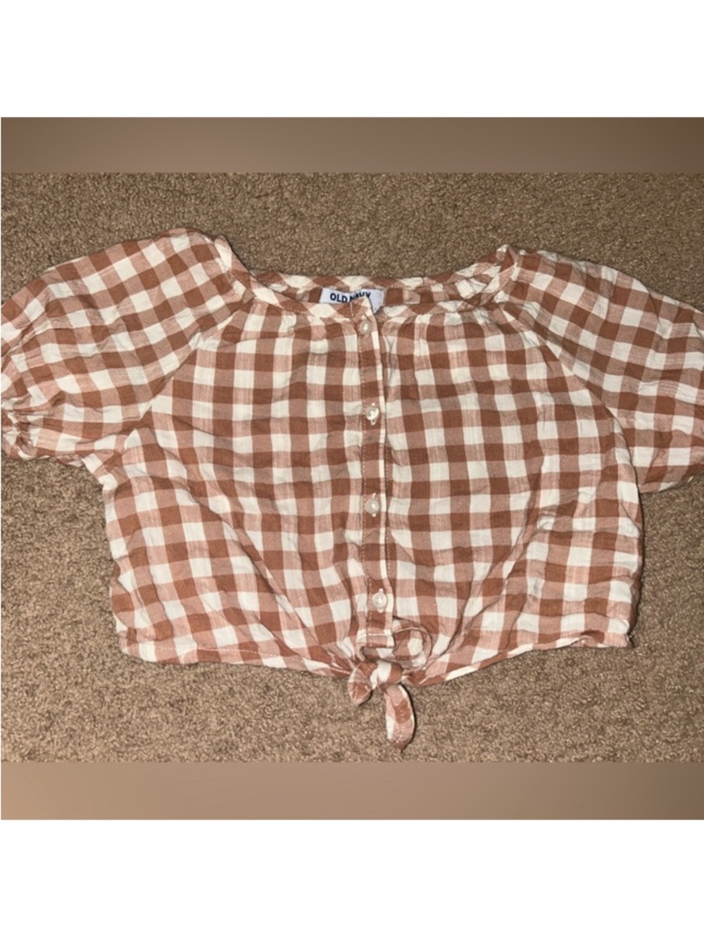 Old Navy Rust Brown and White Gingham Tie-Front Crop Top